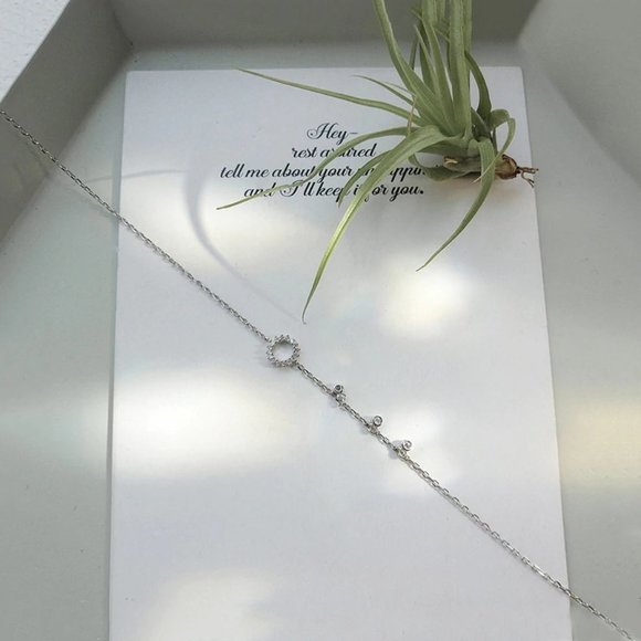 *NEW 925 Sterling Silver Diamond Circle Anklet A - Picture 6 of 11